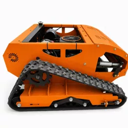 Vue latérale du robot tondeuse LIDERFARM avec chenilles