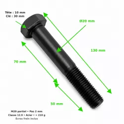 Caractéristiques du boulon M20 qualité 12.9