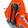 Transmission latérale à chaîne de l’enfouisseur de pierres LIDERFARM de 1,05 m, carter ouvert.