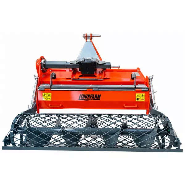 Enfouisseur de pierres LIDERFARM 125 cm, vue arrière complète avec rouleau grillagé.