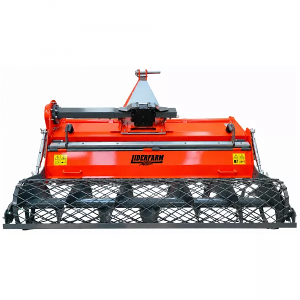 Enfouisseur de pierres LIDERFARM 165 cm, vue arrière d’ensemble avec rouleau grillagé. Enfouisseur de pierres LIDERFARM 165 cm, vue arrière d’ensemble avec rouleau grillagé.