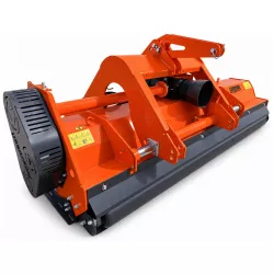 Broyeur agricole LIDERFARM 3 m vu de trois quarts, côté carter de transmission et attelage.