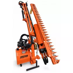 Taille-haie à tête rotative LIDERFARM 130 cm replié, avec barre de coupe, réservoir hydraulique et pieds de remisage