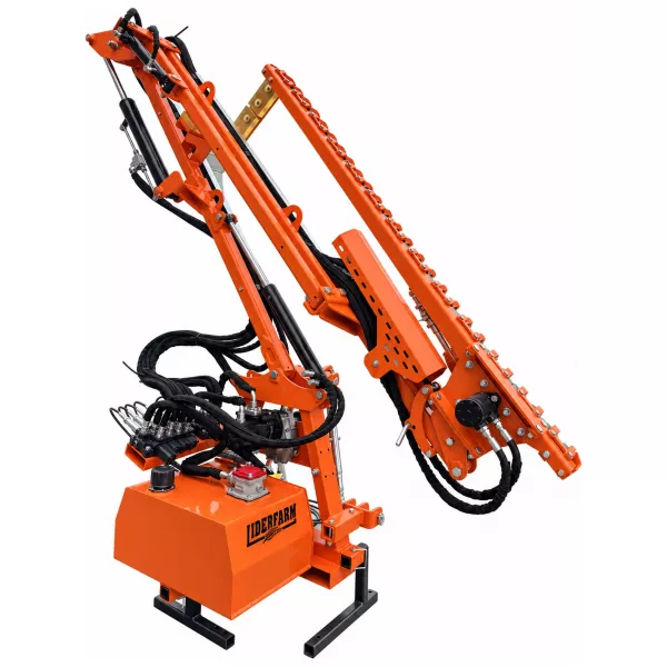 Taille-haie à sections et tête rotative LIDERFARM 190 cm en vue de trois quarts avec bras replié