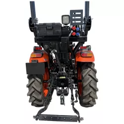 Vue arrière du micro-tracteur LIDERFARM LF-26 avec pneus agraires et relevage trois points