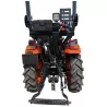 Vue arrière du micro-tracteur LIDERFARM LF-26 avec pneus agraires et relevage trois points