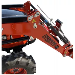 Bâti, articulations et vérins du chargeur frontal du micro-tracteur LIDERFARM LF-26