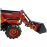 Vue latérale droite du chargeur frontal LIDERFARM 3200V avec son godet sur le micro-tracteur LF-26