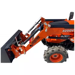 Bras, vérins et godet du chargeur frontal du micro-tracteur LIDERFARM LF-26