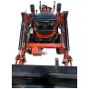 Vue avant du micro-tracteur LIDERFARM LF-26 avec les bras et le godet du chargeur frontal