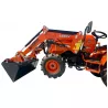 Vue latérale gauche du chargeur frontal LIDERFARM 3200V monté sur le micro-tracteur LF-26