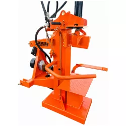 Vue rapprochée de la fendeuse LIDERFARM 26T avec table et bras de maintien